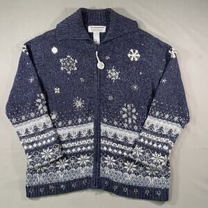 Tiara International Christmas Collection Full Zip Beaded Sweater Snowflakes L
